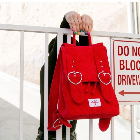 Valfre Handbags - VALFRE’ Madeline Corduroy Backpack Book Bag Purse Heart Buckle Adjustable Red